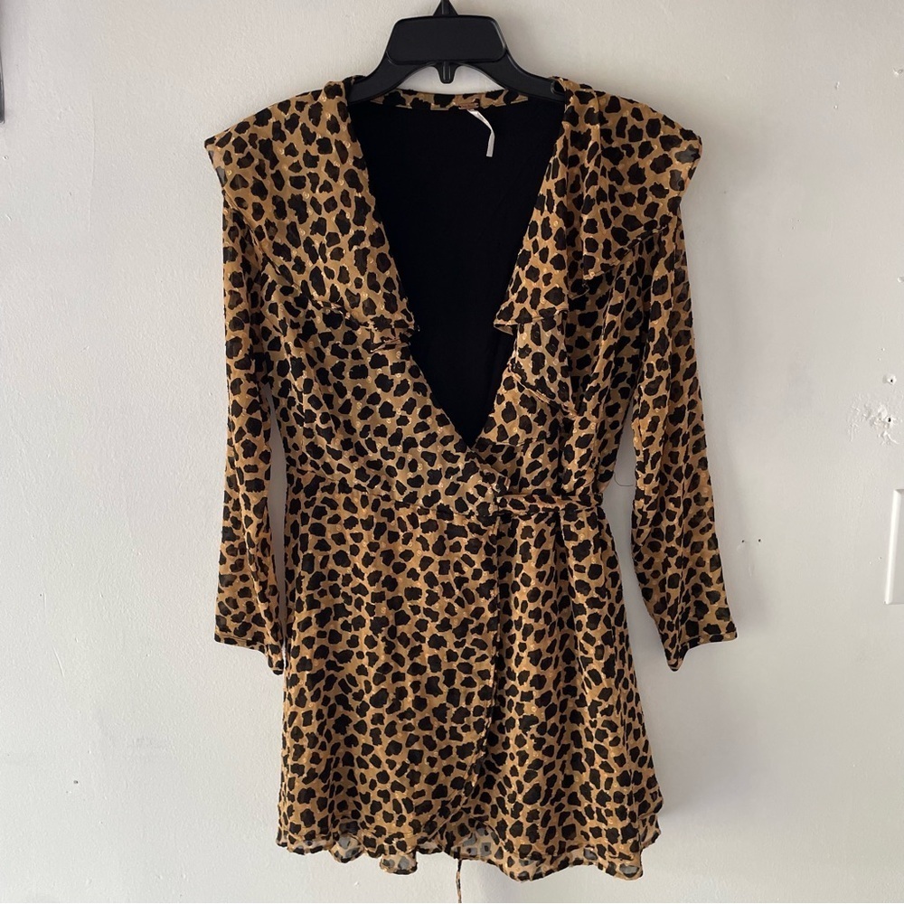 Free People black and gold animal leopard cheetah print dress 37767 - Picture 2 of 12